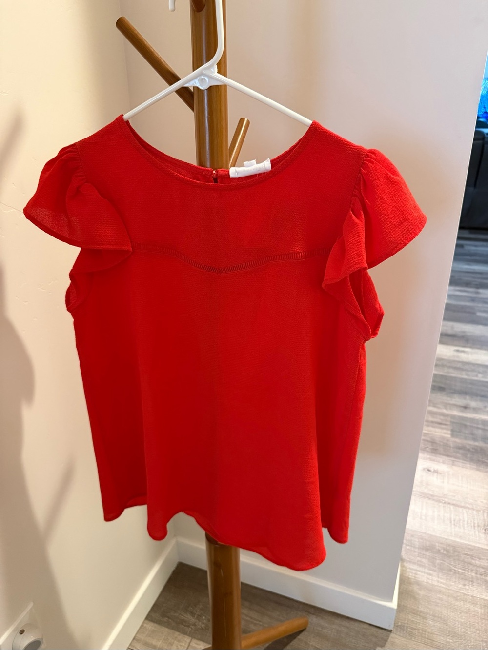 Red Flutter Sleeve Blouse with Feminine Yoke Detail